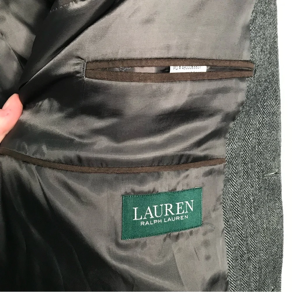 Ralph Lauren Mens Blazer 44R 100%‎ Wool Charcoal Gray Herringbone Macy's Store
